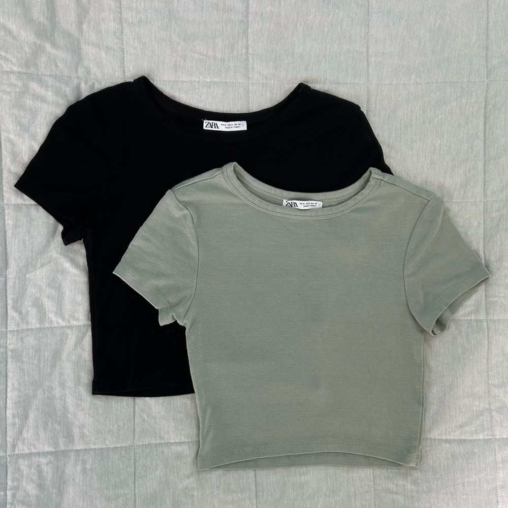 Zara Black and Green Cropped Tees Bundle